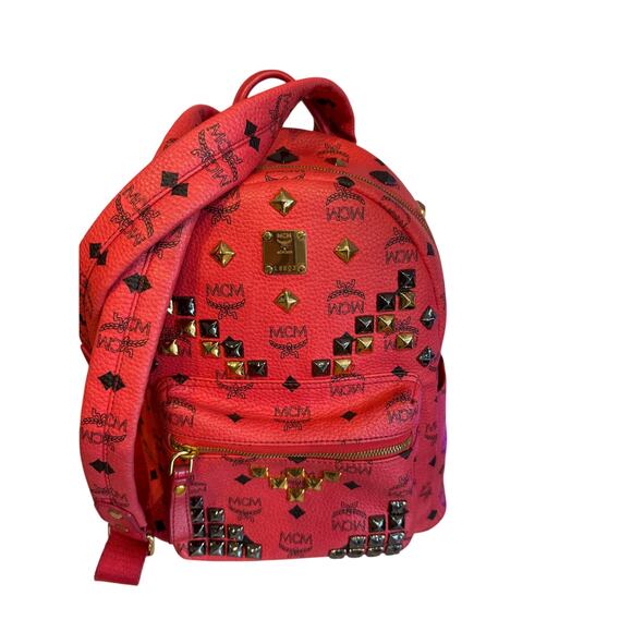 KB068 MCM Limited Edition Red Studded Stark Backpack*Unisex beauty main image 2